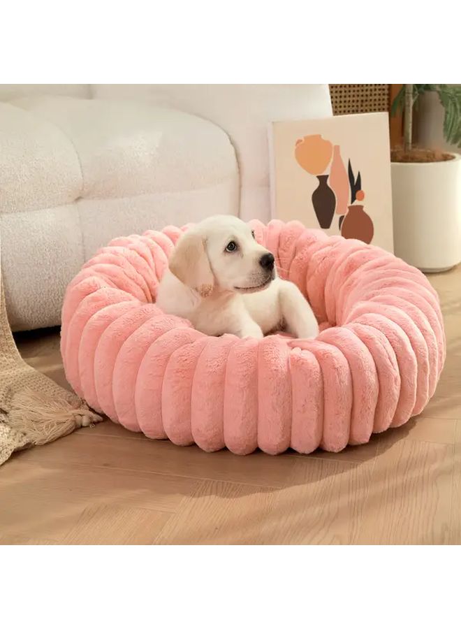 Khaki Round Plush Pet Bed For Dogs And Cats Diameter 23 62 Inch Cozy Winter Nest - Image 5